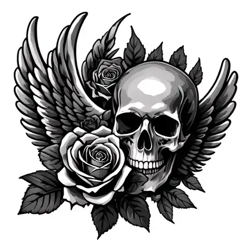 Roses And Skull And Wings