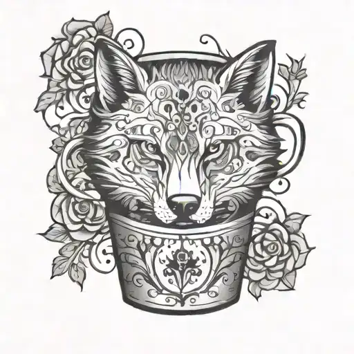 An Intricate Coffee Cup With A Wolf Silhouette Inside