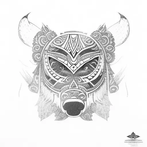 Sleeve In Polynesian Style With Ornaments And Bear