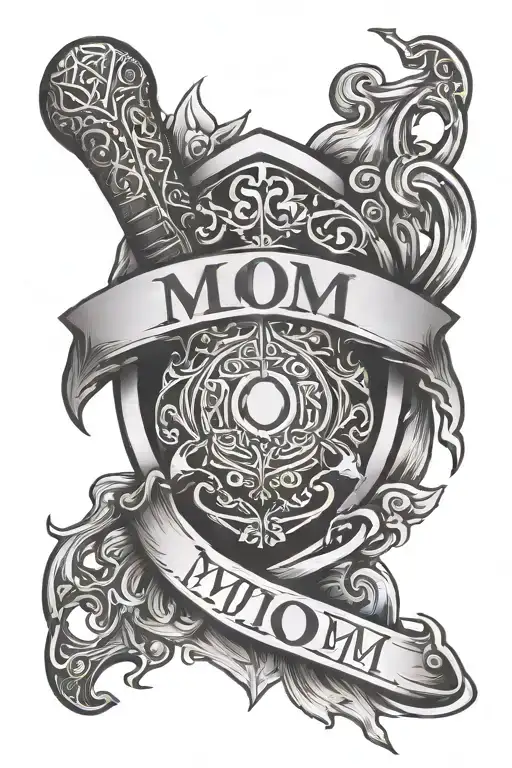 Axes With A Crescent Where It Says Mom In Arabic