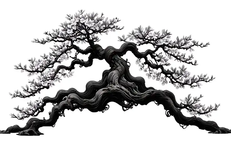 Bonsai Tree With A Single Cherry Blossom Branch Placed Inside