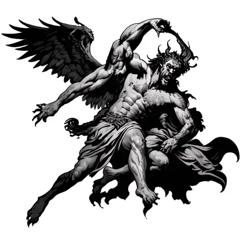 Demon Winning Battle Against Angel