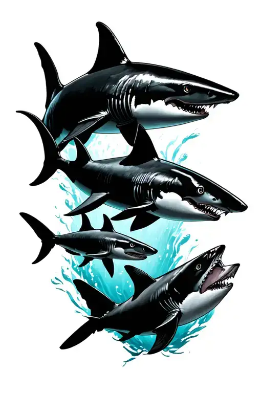 Shark Family Silhouette Filled