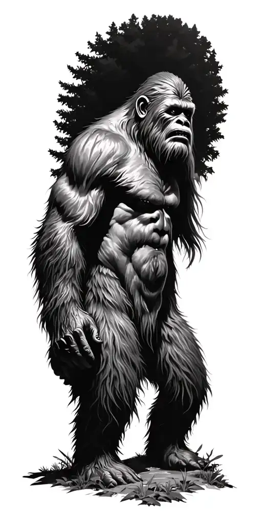 Realistic Forest Scene With A Hidden Sasquatch