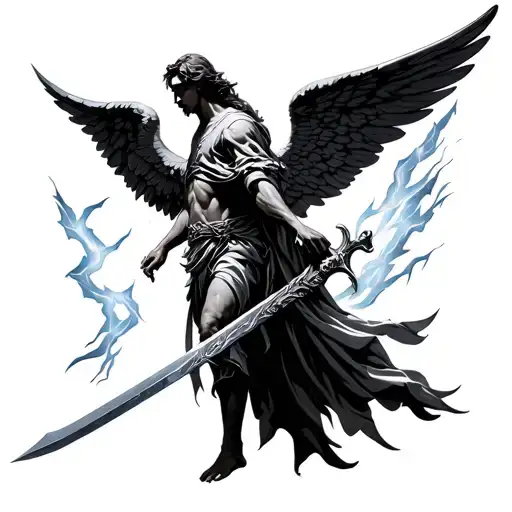 Archangel Gabriel Back With His Wings With Sword And Thunder