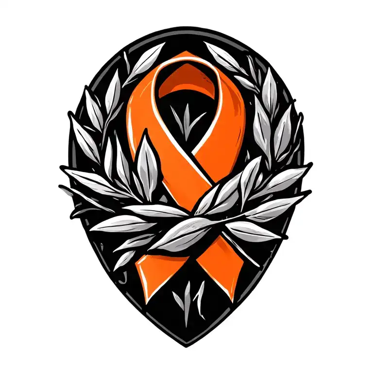 Orange Cancer Ribbon With Olive Branches Wrapped Around