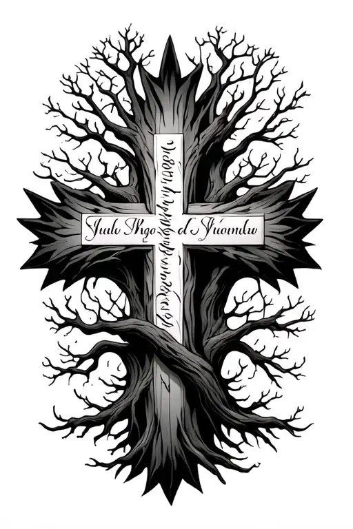 Cross With A Tree And Names Intertwined