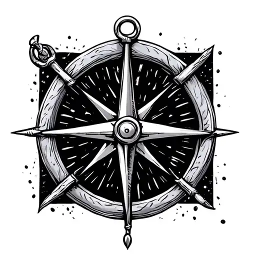 Anchor With Compass Simple Line Drawing
