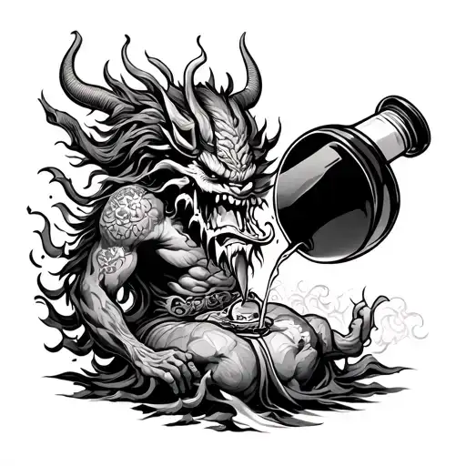 Japanese Oni Demon Pouring Liquor Onto My Liver