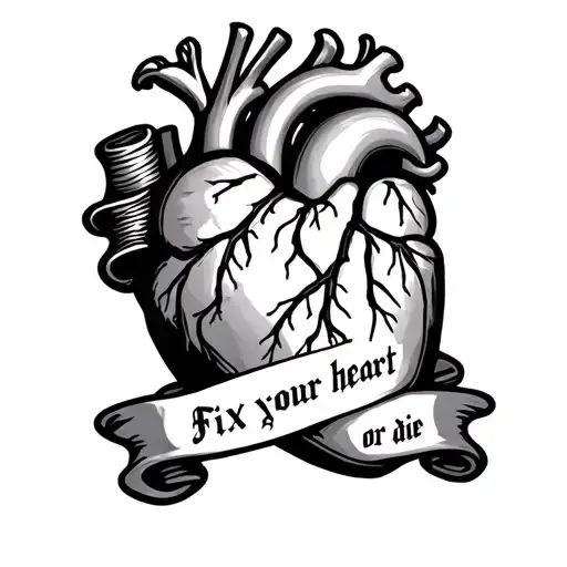 Medical Heart Shape With Scroll That Says Fix Your Heart Or Die