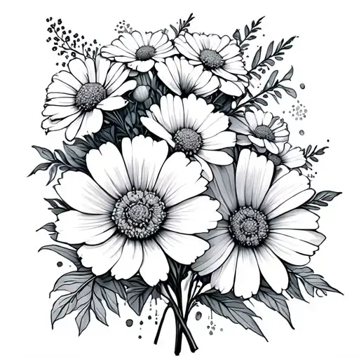 Cosmos And Marigolds Bouquet Tied Fine Line