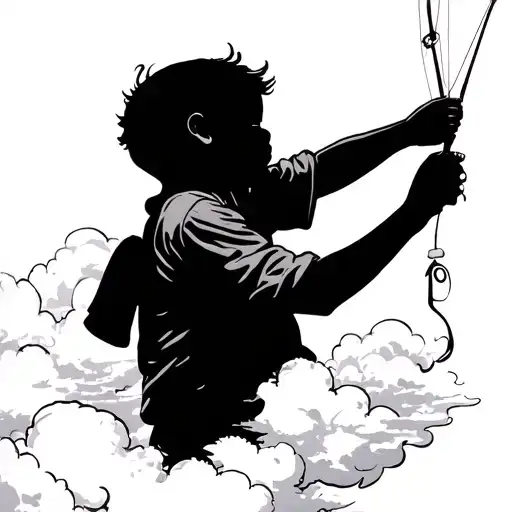Silhouette Of A Kid Throwing Fishing Line Into The Clouds