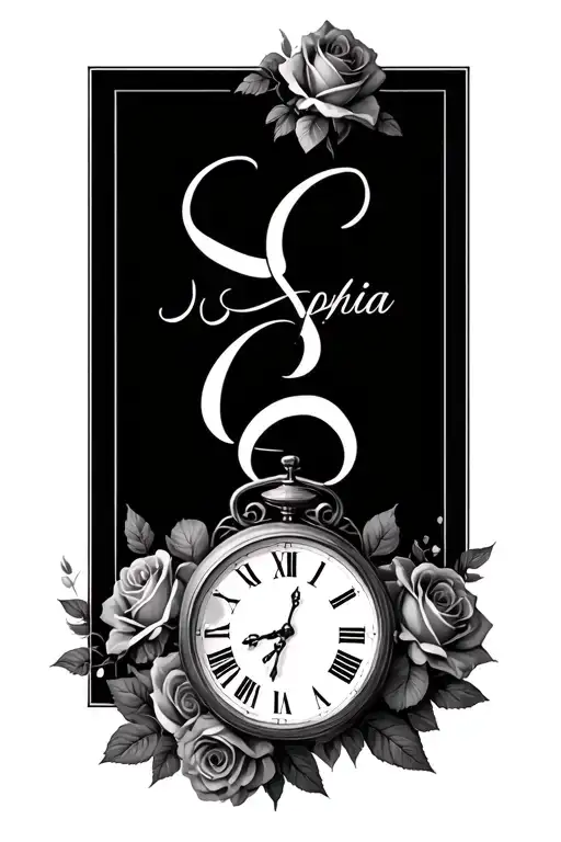 Sophia Script Letters With A Clock And Roses