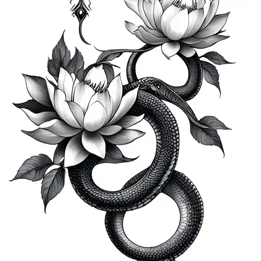 Gemini Zodiac Symbol Using 2 Cobras Intertwined Include Lotus Flowe