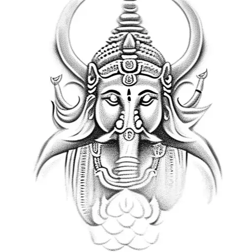 An Eagle Soaring Above A Serene Depiction Of Ganesha Meditating