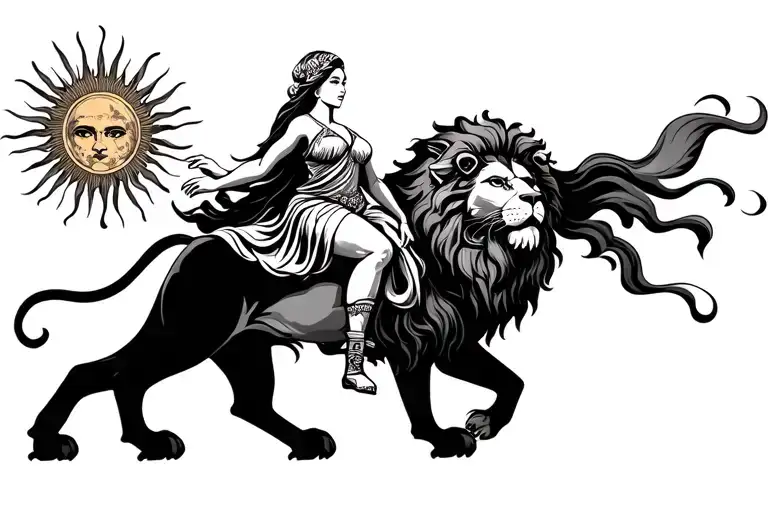 Persian Woman Riding Lion With Sun