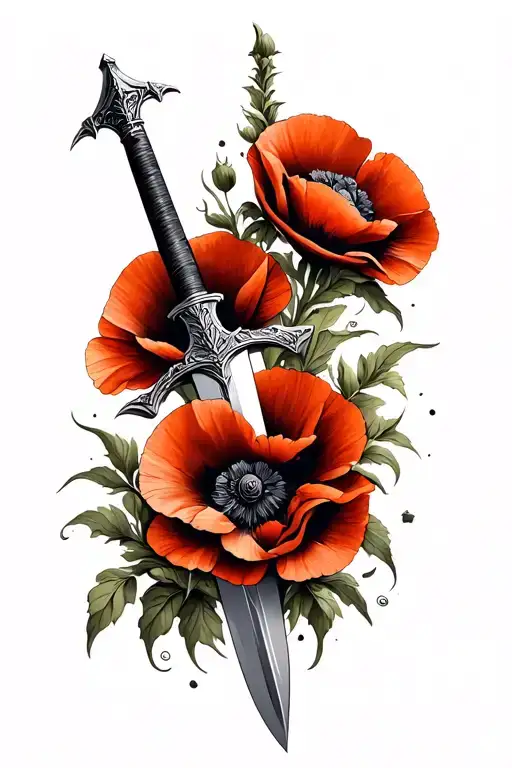 Crusader Sword And Poppy Blooming