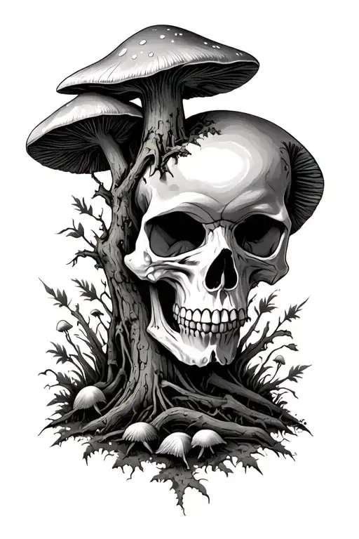 Forest With Skull N Mushrooms