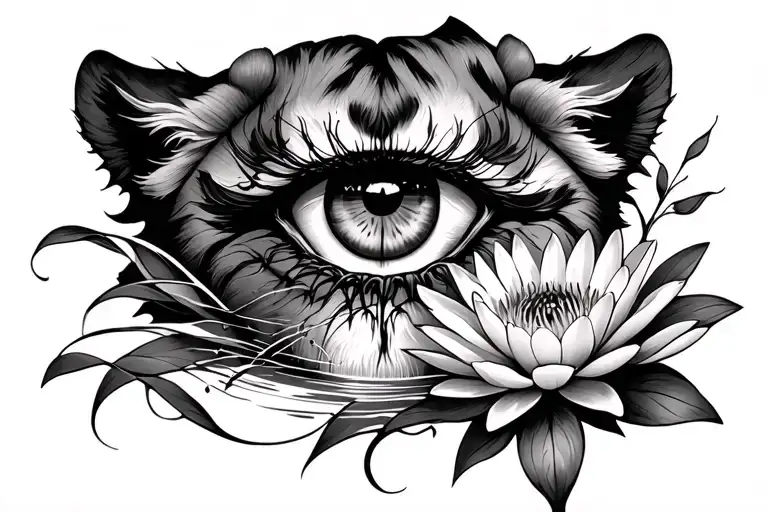 Lioness Eye And Chrysanthemum And Water Lily