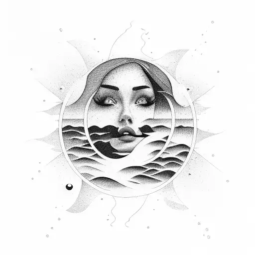 Women In Sea Water Making Sun Rise