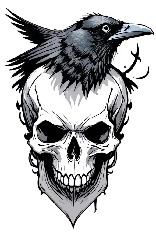 Raven With Negative Space Skull