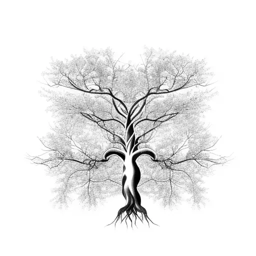 Whimsical Tree Of Life With Intricate Roots And Branches Intertwined With Different Plant Species