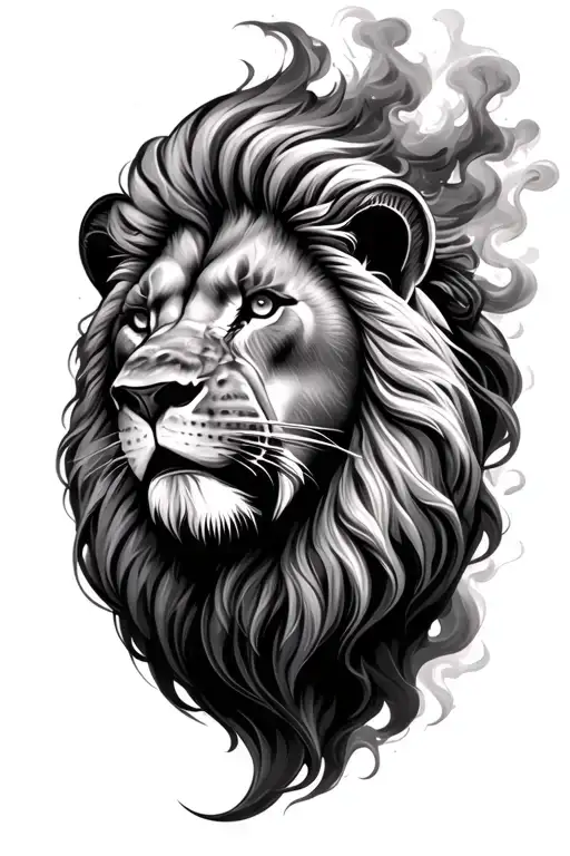 Lions Face With Mane Turning Into Smoke