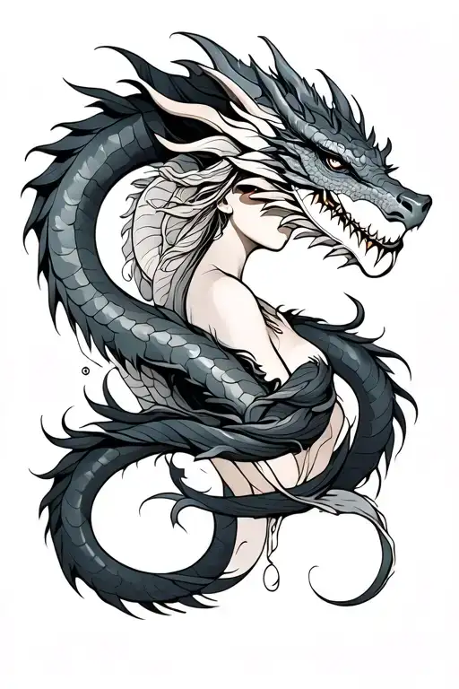 Neotraditional Woman With Dragon Wrapped