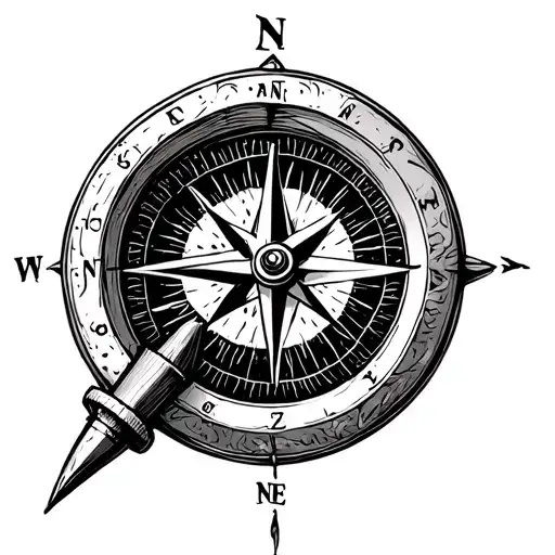 Compass With Ancor Simple Line Drawing