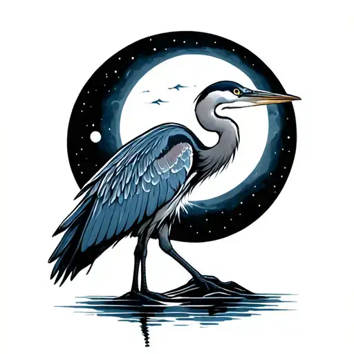Blue Heron Standing In Moon Full Sleeve