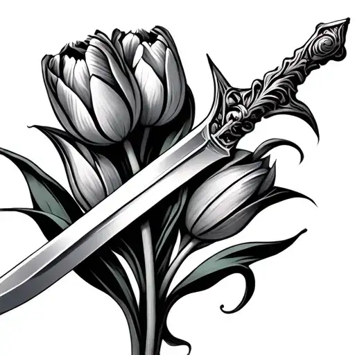 Fancy Sword With About 5 Tulips On It Some Open Some Closed