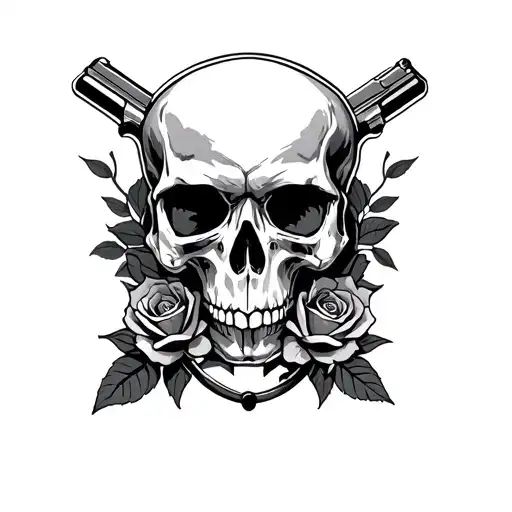 Skull Roses Gun Intertwined