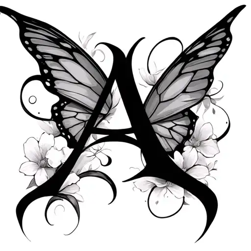 Calligraphy Capital A With Butterfly Wing Attached To It