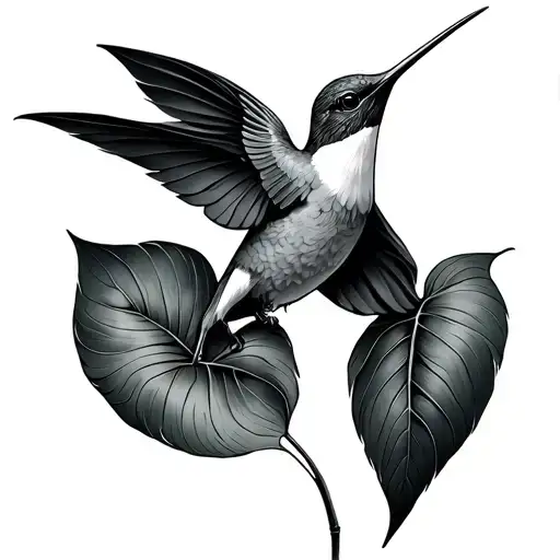 Humming Bird With Big Leaf