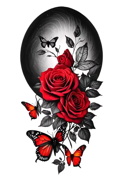 Red Roses Red Butterflies On Shaded Arm