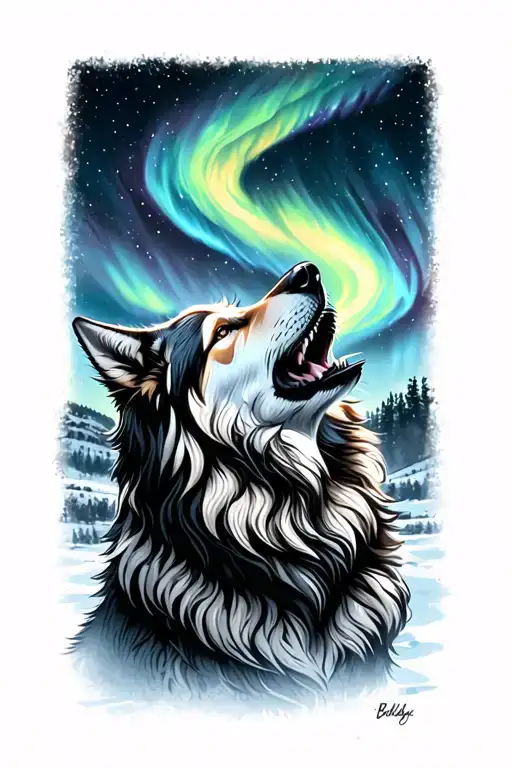 Wolf Howling Northern Lights Illuminating