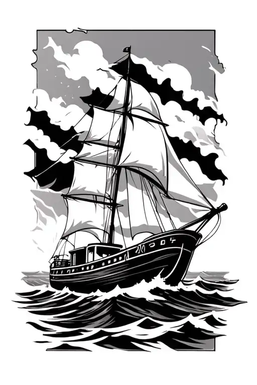 Lettering-style Abstract Boat Sailing