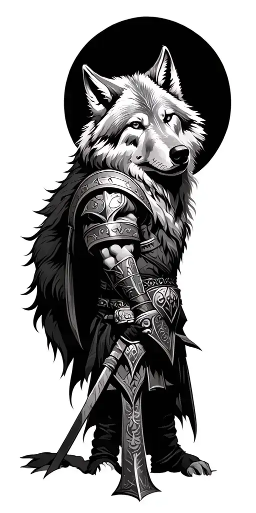 Viking Warrior With Wolf In Background