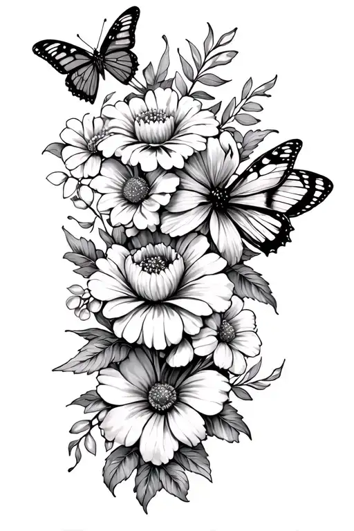Flowers And Butterflies Half Sleeve