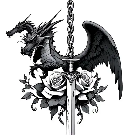 Dragon Roses Dagger Chain And Angels Vs Demons
