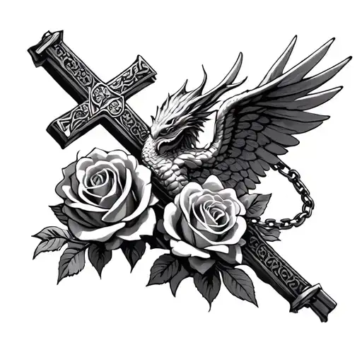 Dragon Roses Crucifix Chain And Angels