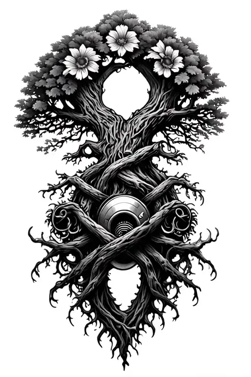 Tree Of Life Intertwined With V Twin Engine