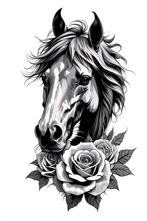 Horse Lion Roses Skull