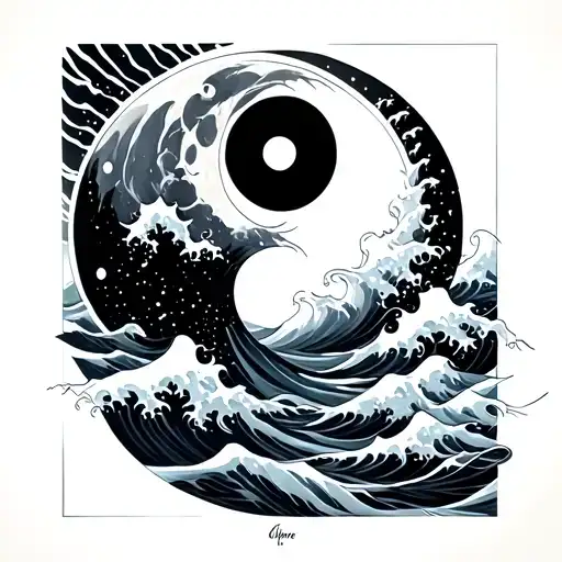 Ying Yang As Moon Over Taunami Waves