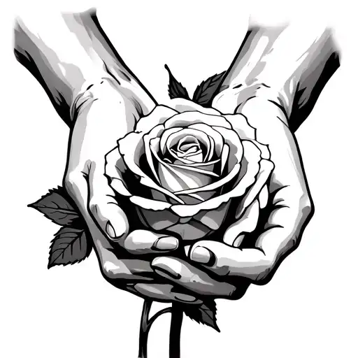 Hands Holding A Rose Blooming
