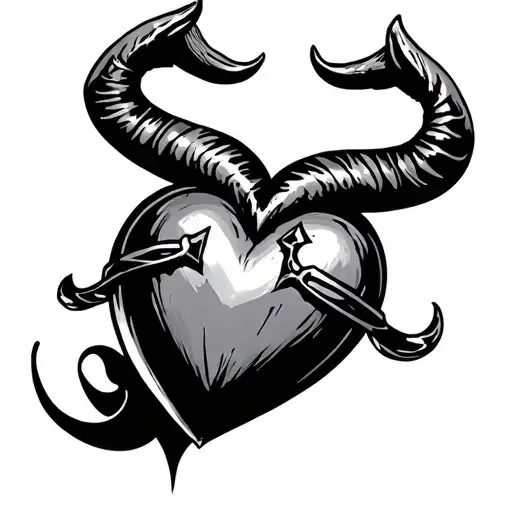 Heart With Angle Ring And Devil Horns With Tail Wrapped