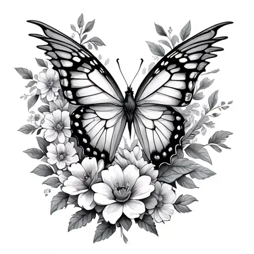 Butterfly With A Phoenix Surrounded By Flowers