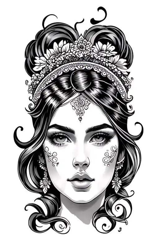 Forearm Sleeve Of Neotraditional Woman Face With Background