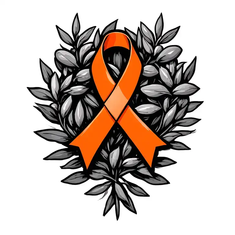 Orange Cancer Ribbon With Olive Branches Wrapped Around