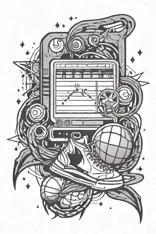 Basketball And Music And Stars And Computer Screen Displaying